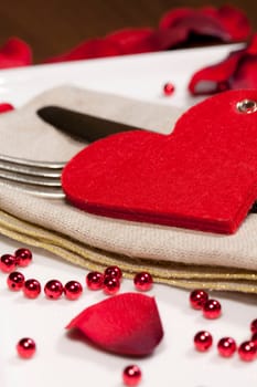 Romantic Dinner with petals and heart