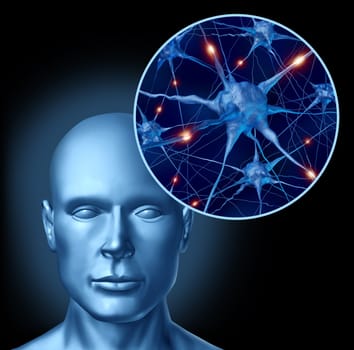 Human intelligence brain medical symbol represented by a close up of active neurons and organ cell activity related to neurotransmitters showing intelligence with memory and healthy cognitive thinking activity.