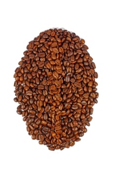 Big coffee bean made of many coffee beans isolated on white