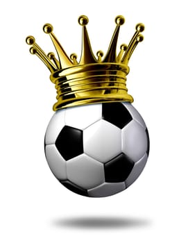 Soccer champion symbol represented by a golden crown on a black and white soccer ball or as called in Europe a football representing the winning of a tournament or game.