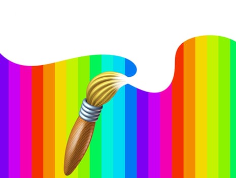 Art brush with rainbow with white blank area featuring a paintbrush with a splash at the tip of the bristles splashing in a swirl on a multi color background representing the concept of creativity and educational arts and crafts for children and artist sc