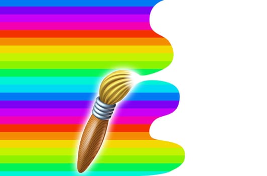 Art brush rainbow paint vertical stroke featuring a paintbrush with a splash at the tip of the bristles splashing in a swirl of multi colors shape representing the concept of creativity and educational arts and crafts for children and artist school studen