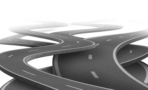 Uncertain path and future Strategy and choice representing dilemma and concept of choosing the right strategic path for business after planning represented by tangled roads and highways in a confused direction.