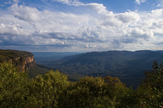 A landscape view of the Megalong Valley in the Blue Mountains, NSW, Australia