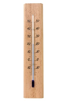 wooden thermometer isolated on a white background