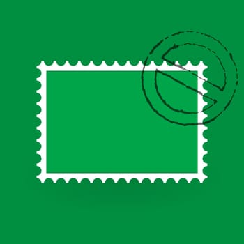 Green Postage Stamp Illustration with grungy Post Office sign