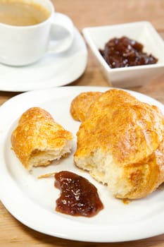 Breakfast served on a tray on a sunny morning