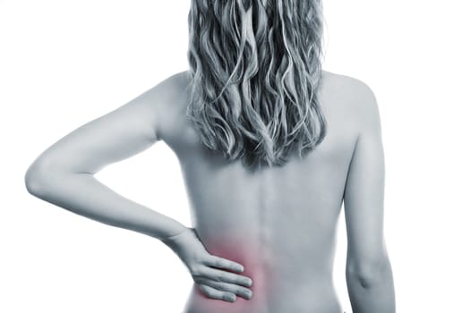 Woman holding her painful back