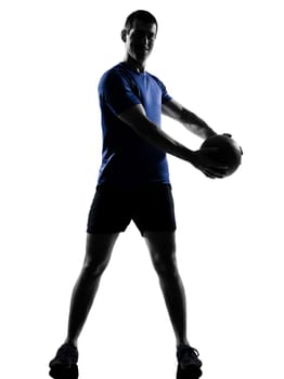 man exercising workout fitness aerobics posture in silhouette studio isolated on white background