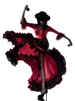 one woman gypsy flamenco dancing dancer on studio isolated white background