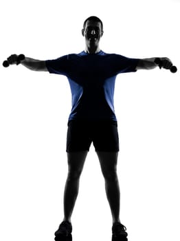 man exercising workout fitness aerobics posture in silhouette studio isolated on white background
