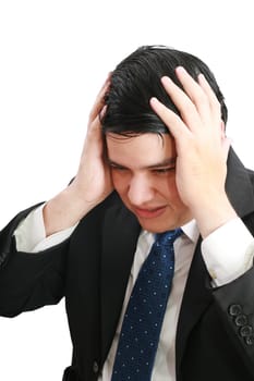 Man frustrated with hands on his head.