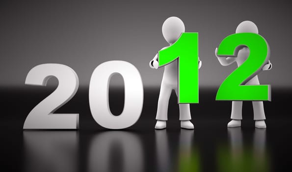 New year 2012 shape with two 3d characters on black background