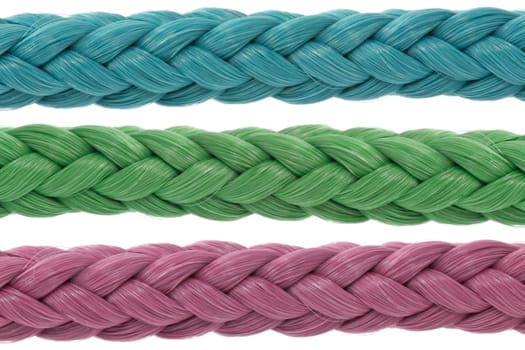 three color ropes isolated on white background