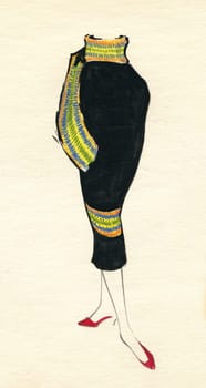 Sketch of a woman dress over plain background