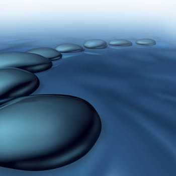 Pebbles in water as a symbol of tranquility and balance in spirituality and zen wellbeing as a healthy lifestyle for alternative meditation medicine in a spa treatment with fog like mist and steam.