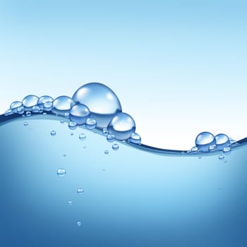 Wave in blueflowing liquid with bubbles representing the concept of clean fresh H2o as a symbol of health and nature.