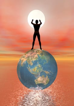 Human upon an earth asking help to the sun to save the planet