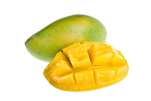 a green mango on white background