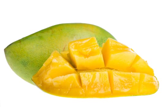 a green mango on white background