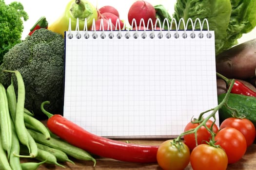 a checkered notepad and various ingredients