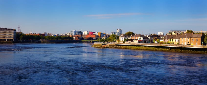 Panorama of Limerick city and the Shannon river in summer, Co. Limerick, Ireland.
