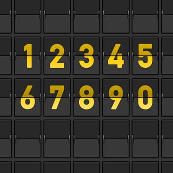 Yellow Flipping board with numbers on dark grey background as vector