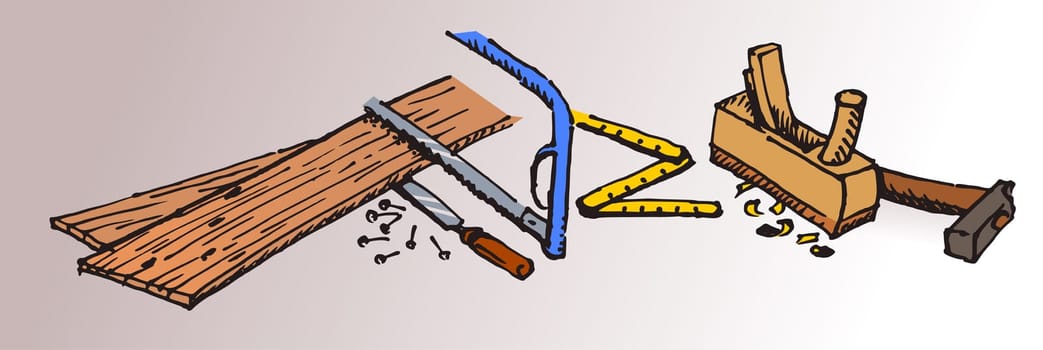 Woodwork tools such as hammer and several others