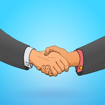 Illustration of formal business handshake on blue background