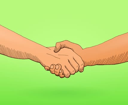 Succesful agreement handmade vector illustration on green background