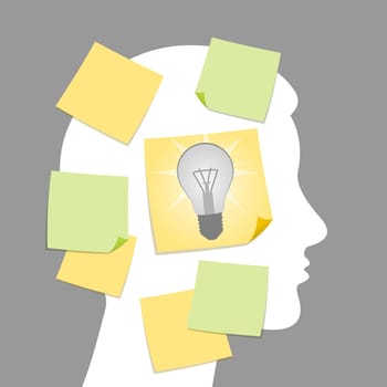 Idea concept illustrated as head and sticky notes in vector format