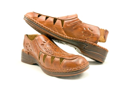 brown leather shoes isolated on white background