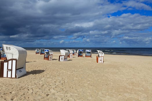 Beach chairs on the beach of the Baltic Sea of Ahlbeck on the island of Usedom