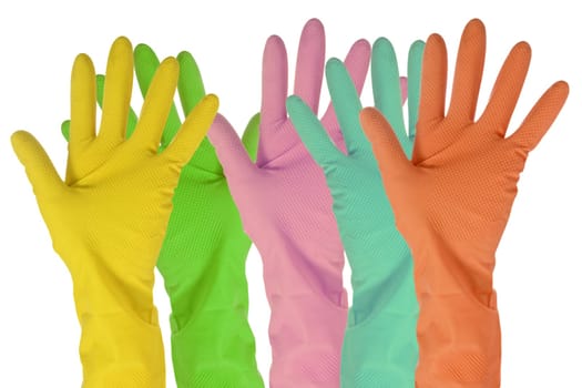 five color  gloves isolated on white background