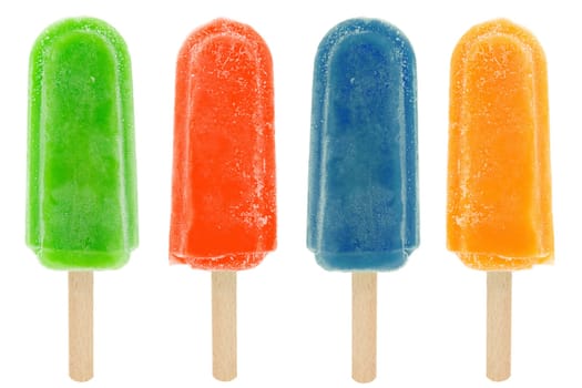 four colorful popsicles isolated on white background