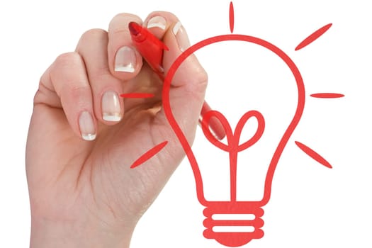 Hand draw light bulb on white background. Ecology/Business concept