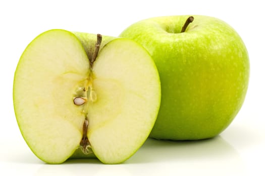 green fresh apples, isolated on white background