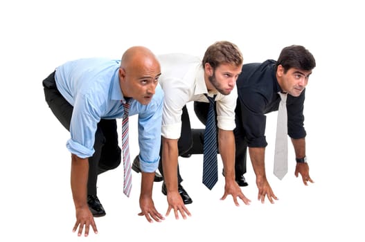 Businessmen prepared in start line to compete