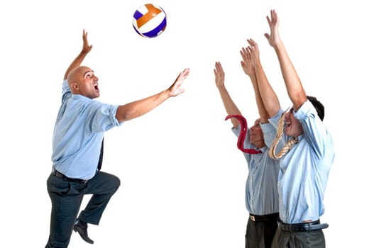 Businessmen playing volley isolated