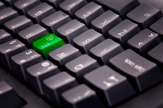 Computer keyboard with euro symbol key in green