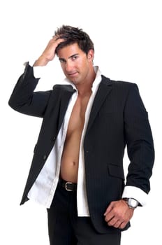 Fashionable young man isolated in white