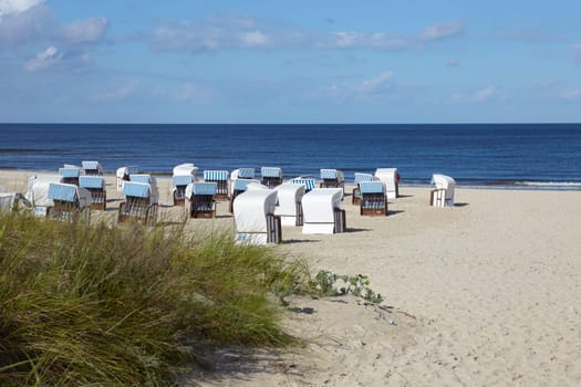 Beach chairs on the beach of the Baltic Sea of Ahlbeck on the island of Usedom