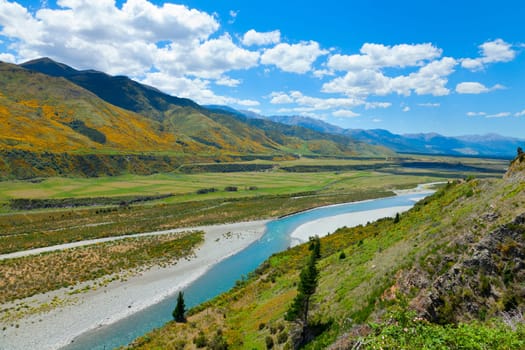 Scenic view of Maruia River from Lewis Pass in New Zealand