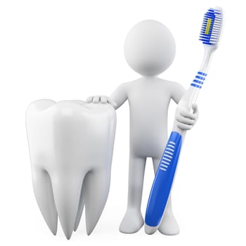Dentist with a tooth and toothbrush. Rendered at high resolution on a white background with diffuse shadows.