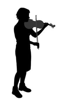 Female violinist isolated on white background.