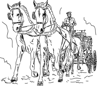 vector - Horse carriage, hand draw isolated on background