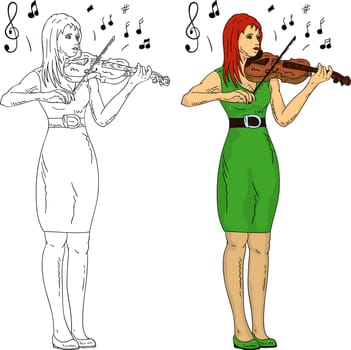 vector - woman playing violin, isolated on background