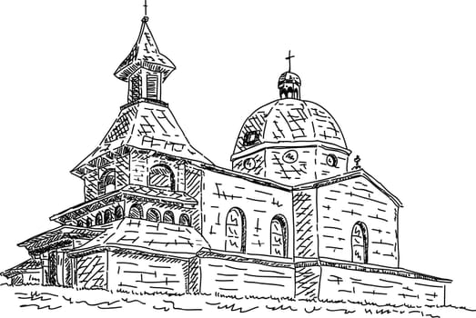 vector - .A chapel of Saints Cyril and Methodius on top hill by name Radhost at Beskydy mountain at Czech republic. ( Europe)