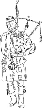 vector - Scottish man wearing kilt and playing bagpipes,isolated on background