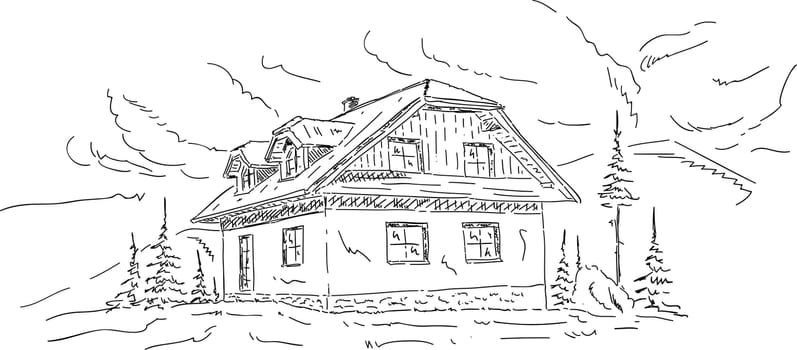 vector - new house under mountains, isolated on background